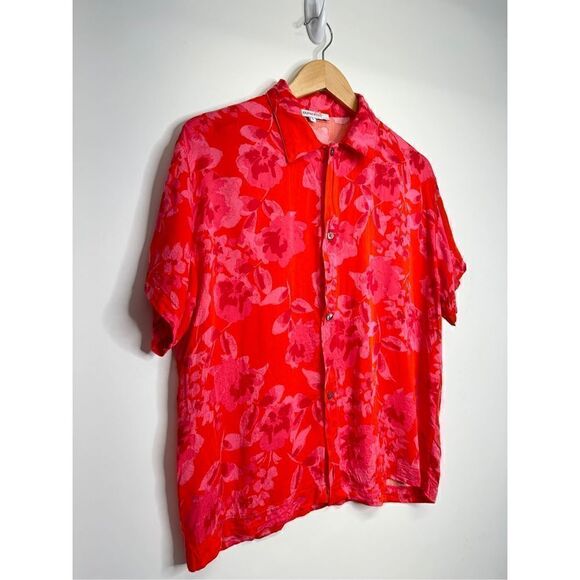 Olivaceous Shirt Womens Small Button Front Floral Red/Pink Short Sleeve - Picture 2 of 9